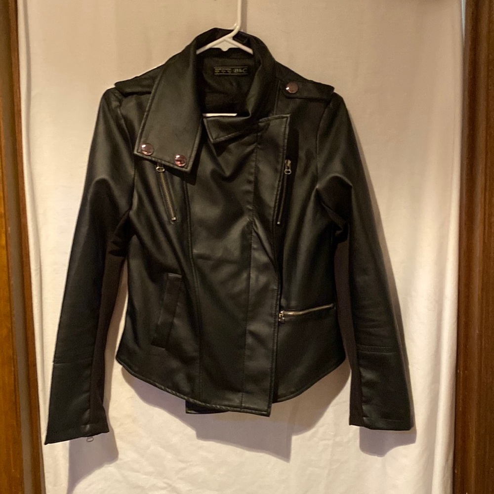 Women's Black Faux Leather Jacket - Fits Small